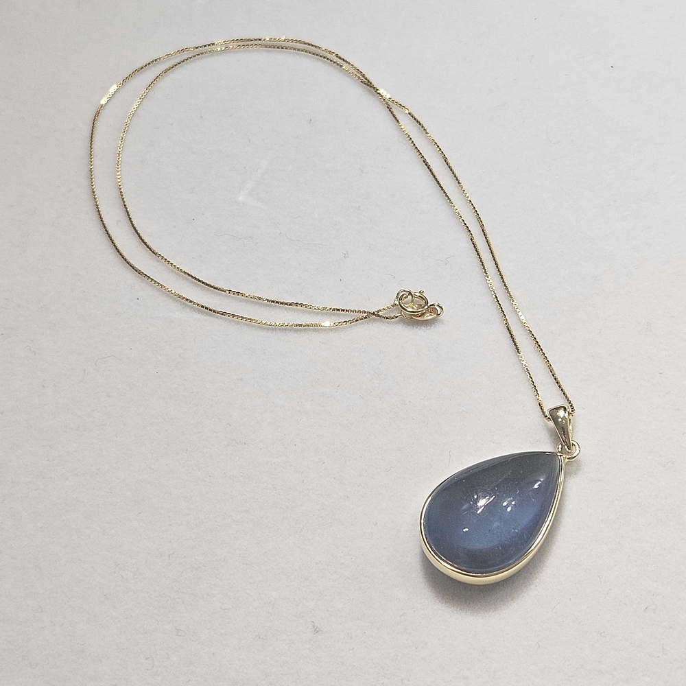 18k Gold Plated Pear Cabochon Aquamarine Gemstone Pendant Necklace